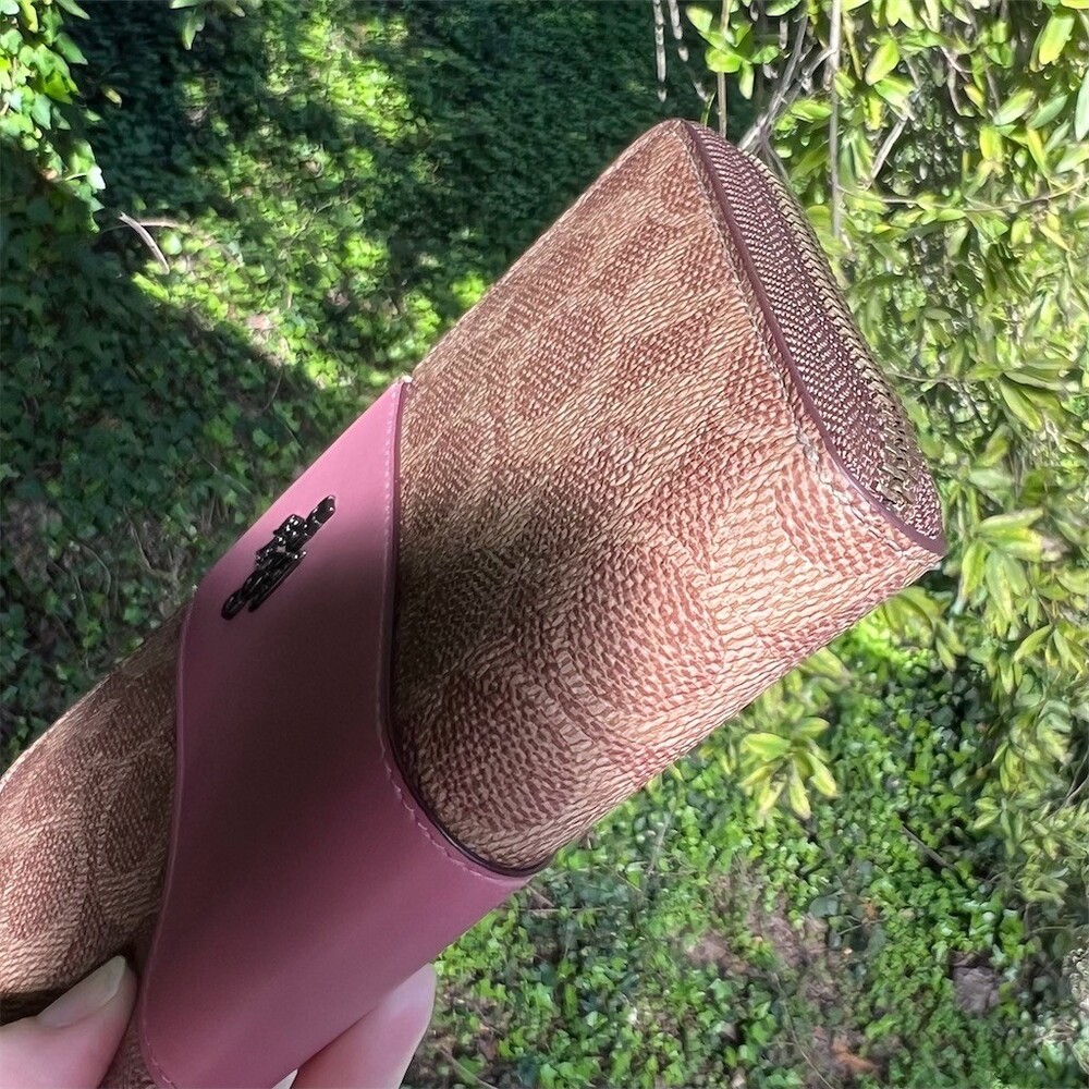 COACH Long Zip-Around Wallet Tan/Pink Signature Canvas & Leather w Gold Hardware - Picture 7 of 10